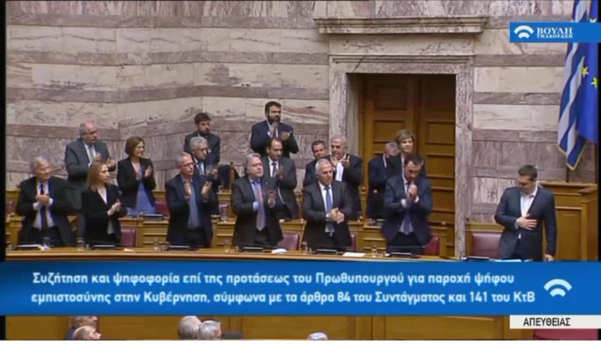 Παρουσία του Κρητικού Ναυάρχου πρώην Α/ΓΕΕΘΑ στα Κυβερνητικά  έδρανα κατά την ψήφιση της συμφωνίας των Πρεσπών