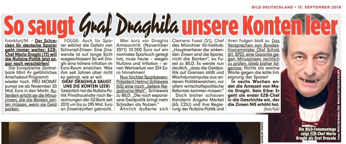 Bild κατά Draghi: Ο «κόμης Draghila» αδειάζει τους τραπεζικούς λογαριασμούς των Γερμανών