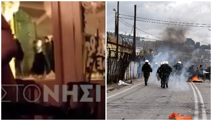 Βίντεο – σοκ στη Λέσβο: Κρανοφόροι με ρόπαλα έκαναν ελέγχους και επιτέθηκαν σε θαμώνες μαγαζιού