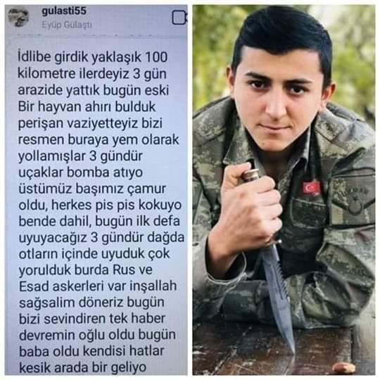 Η τελευταία ανάρτηση Τούρκου στρατιώτη που σκοτώθηκε στο Ιντλίμπ: μας έστειλαν κυριολεκτικά ”κρέας”….