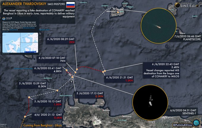 Ρωσικό πλοίο cargo που παρέδωσε οπλισμό στη Βεγγάζη στον LNA αντιμετωπίζει προβλήματα επιστροφής με Τουρκία και σταμάτησε στη Μήλο…..