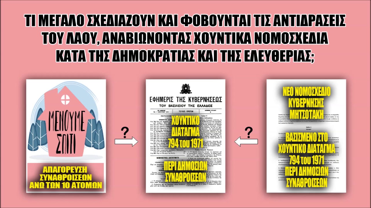 Από Πολιτικός Κρατούμενος 6 μηνών, στο ΜΕΝΟΥΜΕ ΣΠΙΤΙ & στο ΧΟΥΝΤΙΚΟ ΝΟΜΟ περί ΔΗΜΟΣΙΩΝ ΣΥΝΑΘΡΟΙΣΕΩΝ