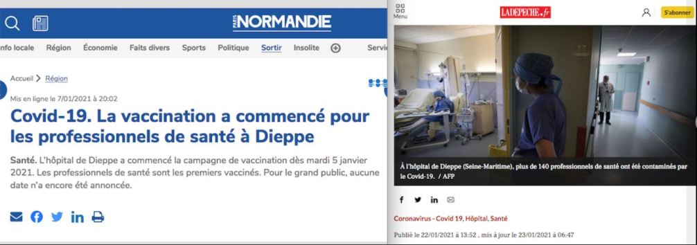 Σε νοσοκομείο της γαλλικής πόλης Dieppe 2 εβδομάδες μετά το μαζικό εμβολιασμό του υγειονομικού προσωπικού μολύνθηκαν από covid19 πάνω από 144 υγειονομικοί και 123 ασθενείς!!!