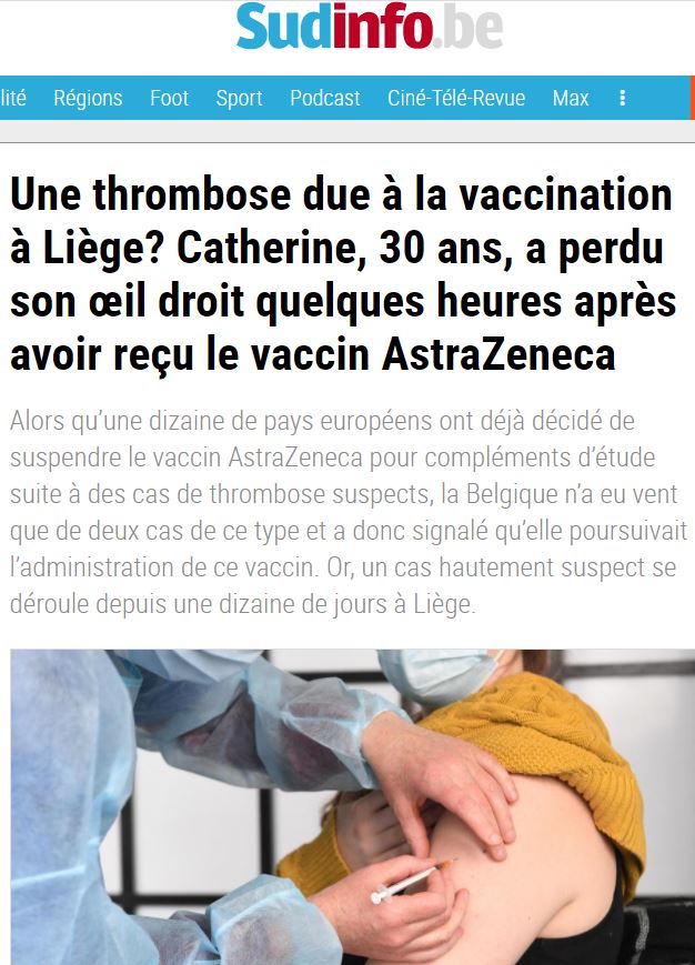 Βέλγιο: Νοσοκόμα στη Λιέγη έχασε το μάτι της την ίδια νύχτα μετά τον εμβολιασμό με AstraZeneca λόγω θρόμβωσης!!!