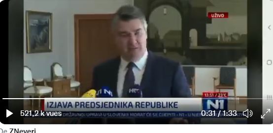 O Πρόεδρος Κροατίας ανακοίνωσε πως η χώρα του σταματάει τον εμβολιασμό κι ας είναι μόνο στο 50%. Καταγγέλει φρενίτιδα εμβολιασμού κι ότι τα ΜΜΕ ενσπείρουν τον πανικό!!! ΒΙΝΤΕΟ