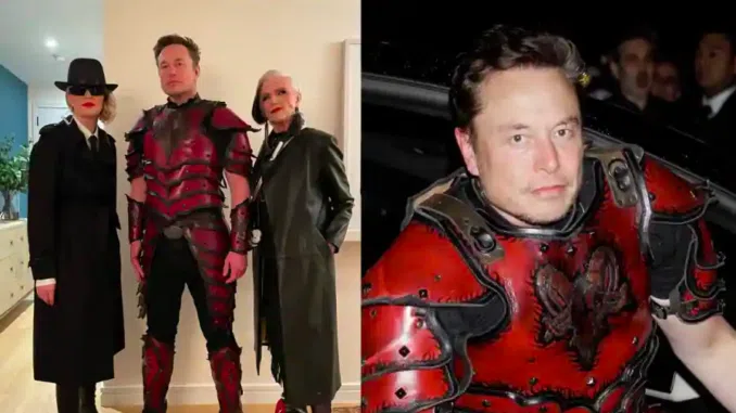 Ο Elon Musk φοράει σατανική στολή Baphomet Halloween με ανάποδο σταυρό