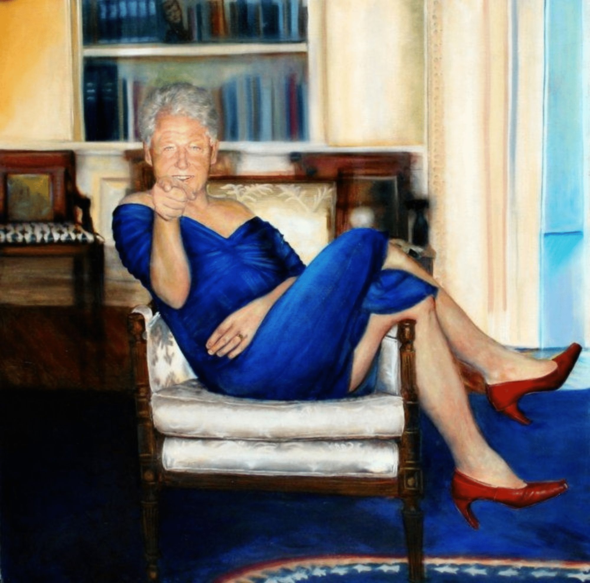 Klinton-blue-dress-red-shoes-2000-1976