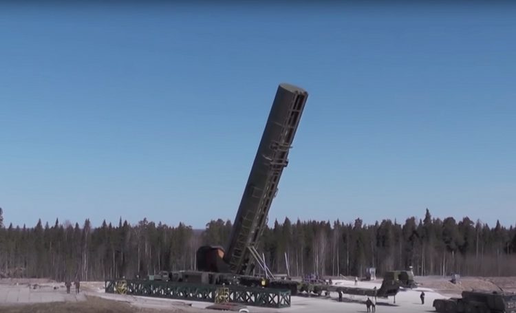 epa06898205 A handout still image from a video footage made available 19 July 2018 by the Russian Defense Ministry on its official Youtube page shows the launch of Sarmat intercontinental ballistic missile (ICBM) in Russia. The Russian Defense Ministry reports of completing pop-up tests of the new Sarmat intercontinental ballistic missile.  EPA/RUSSIAN DEFENCE MINISTRY PRESS SERVICE / HANDOUT  HANDOUT EDITORIAL USE ONLY/NO SALES