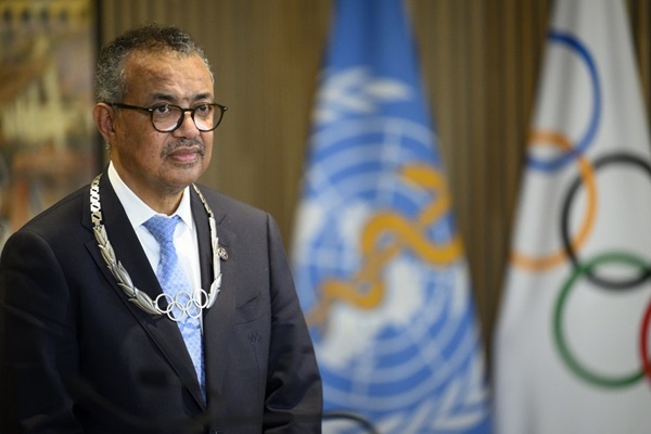 epa10701566 World Health Organization (WHO) Director General Tedros Adhanom Ghebreyesus looks on during a handover ceremony of the Olympic Order and the Olympic Cup at the Olympic House, in Lausanne, Switzerland, 20 June 2023. The International Olympic Committee (IOC) awarded the Olympic Order to Tedros Adhanom Ghebreyesus and the Olympic Cup to the World Health Organization. EPA/LAURENT GILLIERON