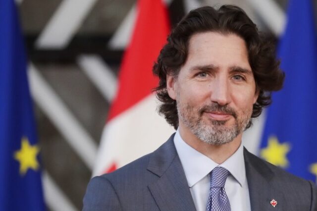 Canada's Prime Minister Justin Trudeau arrives for an EU-Canada summit at the European Council building in Brussels, Monday, June 14, 2021. (Stephanie Lecocq, Pool via AP)