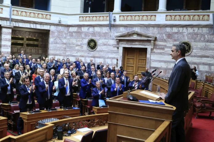 Συνεδρίαση της Κοινοβουλευτικής Ομάδας της Νέας Δημοκρατίας, Παρασκευή 4 Απριλίου 2025. (ΓΙΩΡΓΟΣ ΚΟΝΤΑΡΙΝΗΣ/EUROKINISSI)