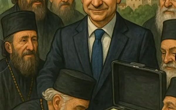 Η ανυπόγραφη ψευδής ανακοίνωση της «Ιεράς Κοινότητας» του Αγίου Όρους για την επίσκεψη του αφορισμένου Κυριάκου Μητσοτάκη.