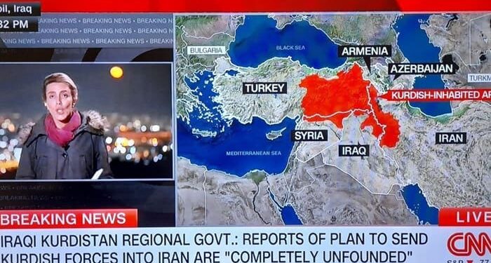 Σεισμός στην Άγκυρα: Χάρτης Ανεξάρτητου Κουρδιστάν Εμφανίστηκε στο CNN εν Μέσω Κάλυψης του Πολέμου στο Ιράν