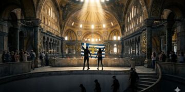 «Ορθοδοξία ή Θάνατος» μέσα στην Αγία Σοφία: Δύο Έλληνες συνελήφθησαν – Ύψωσαν την ελληνική σημαία με τον βυζαντινό αετό στην καρδιά της Κωνσταντινούπολης