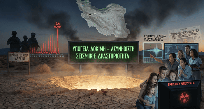 Νεβάδα – 17 σεισμικές δονήσεις κοντά στην Area 51 – Τα σενάρια για υπόγειες πυρηνικές δοκιμές των ΗΠΑ εν μέσω πολέμου με το Ιράν: «Ασυνήθιστη τοποθεσία για σεισμό»