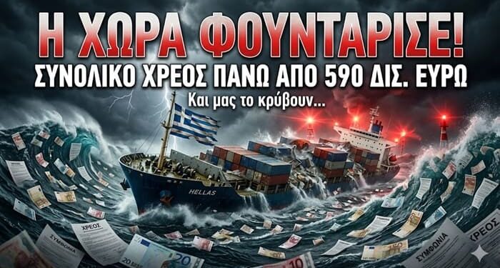 «Η ΧΩΡΑ ΦΟΥΝΤΑΡΙΣΕ ΚΑΙ ΜΑΣ ΤΟ ΚΡΥΒΟΥΝ!» – Το Συνολικό Χρέος (Δημόσιο + Ιδιωτικό) Ξεπέρασε τα 590 Δισ. Ευρώ