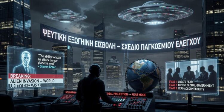 Steven Greer: Πράκτορες της κυβέρνησης ετοιμάζουν παγκόσμια ψεύτικη εξωγήινη εισβολή. Με Στόχο… Φόβο, μία παγκόσμια κυβέρνηση, και απόλυτη εξουσία χωρίς λογοδοσία»